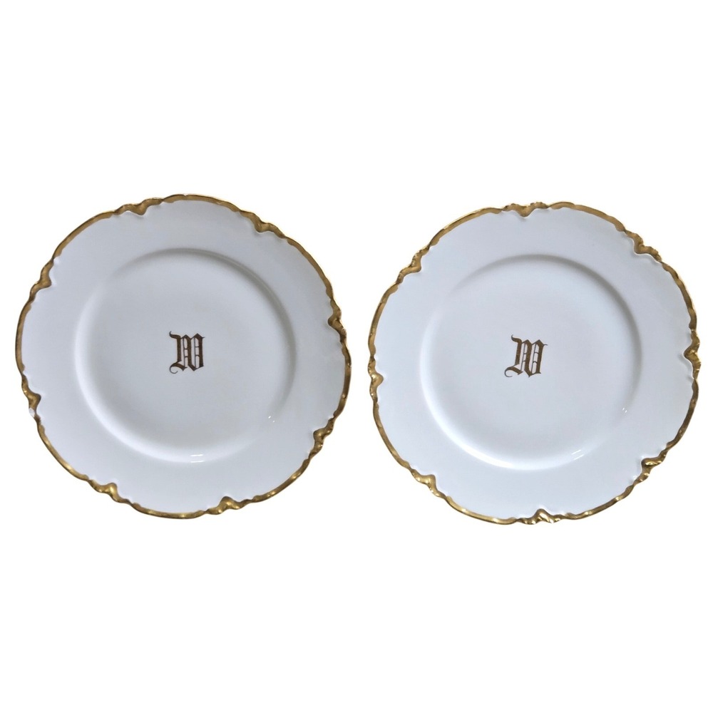 Set 2 Haviland Limoges Plate White Gold Monogram M Scalloped France